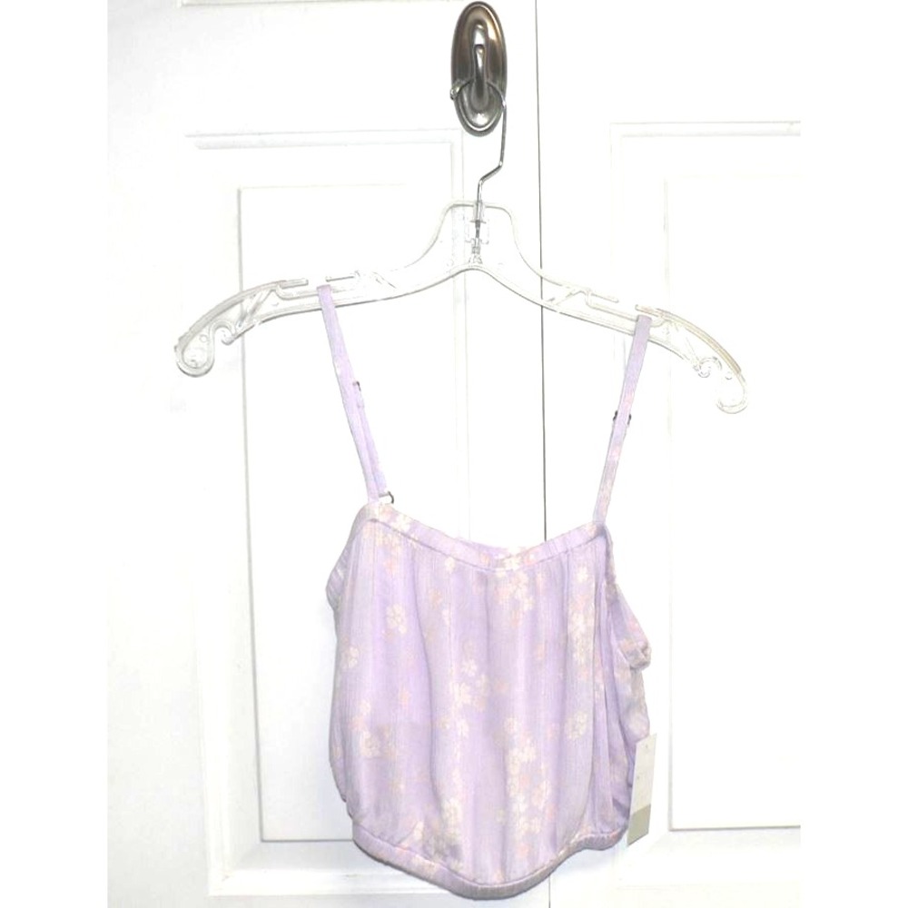 BP. Women's Square Neck Floral Elasticized Hem Crop Top iin Lavender Multi XS